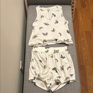 Gilly Hicks White Butterfly Print Pajama Set